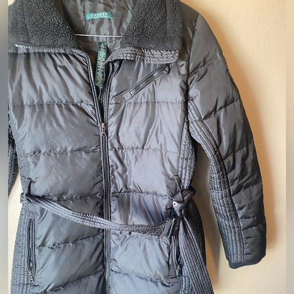 Lauren Ralph Lauren 100% Goose-down Black Belted Duvet Puffer Coat - Picture 2 of 7